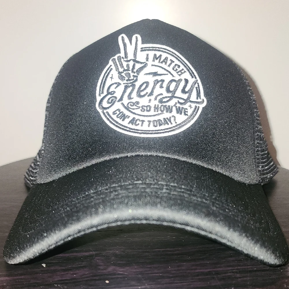 NWOT CUSTOM Black Trucker Hat with Energy Patch